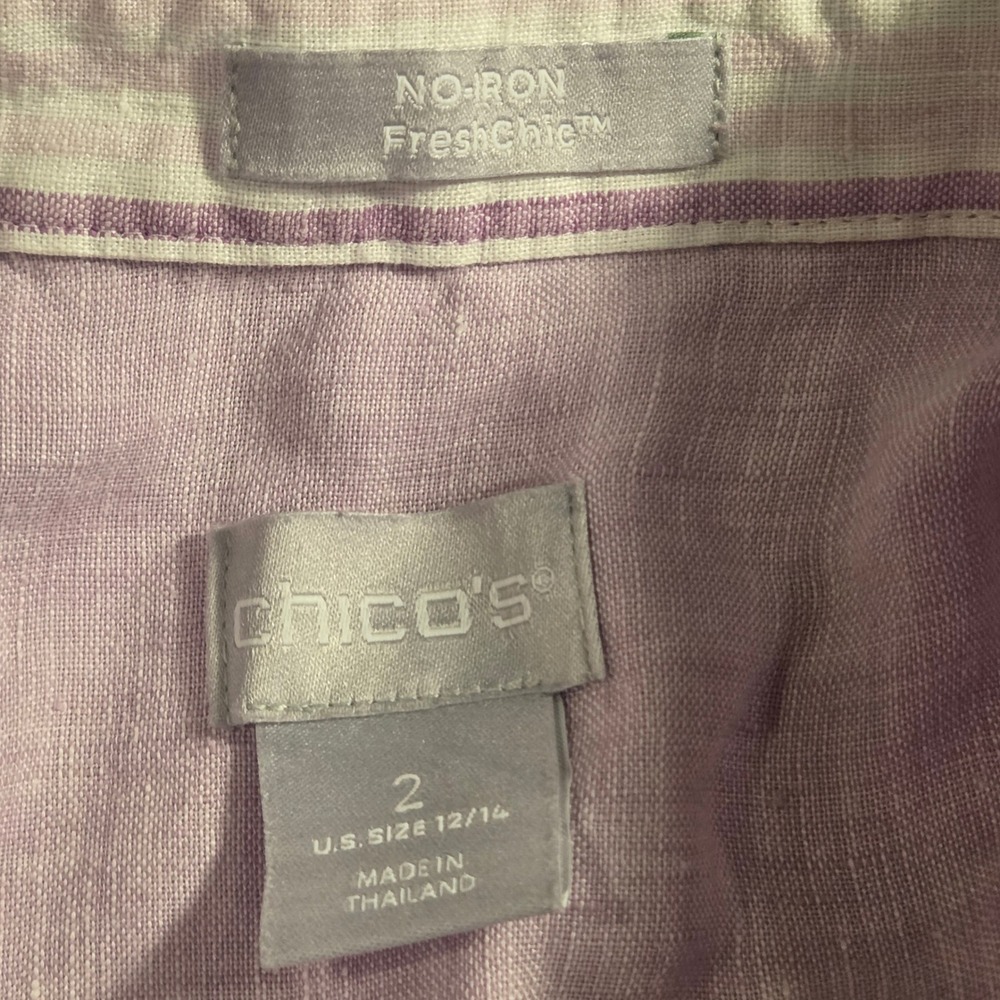 Chico's 100% Linen Button Up Shirt 3/4 Sleeves, Size 2 Women's 12/14, Lavender - Picture 5 of 10